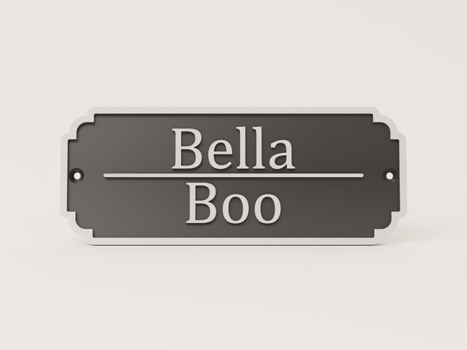 Personalised classic stable door sign in black and silver with centre divider - Bella and Boo example