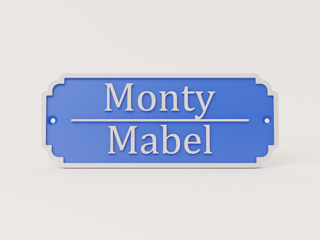 Personalised classic stable door sign in blue and silver - Monty and Mabel example