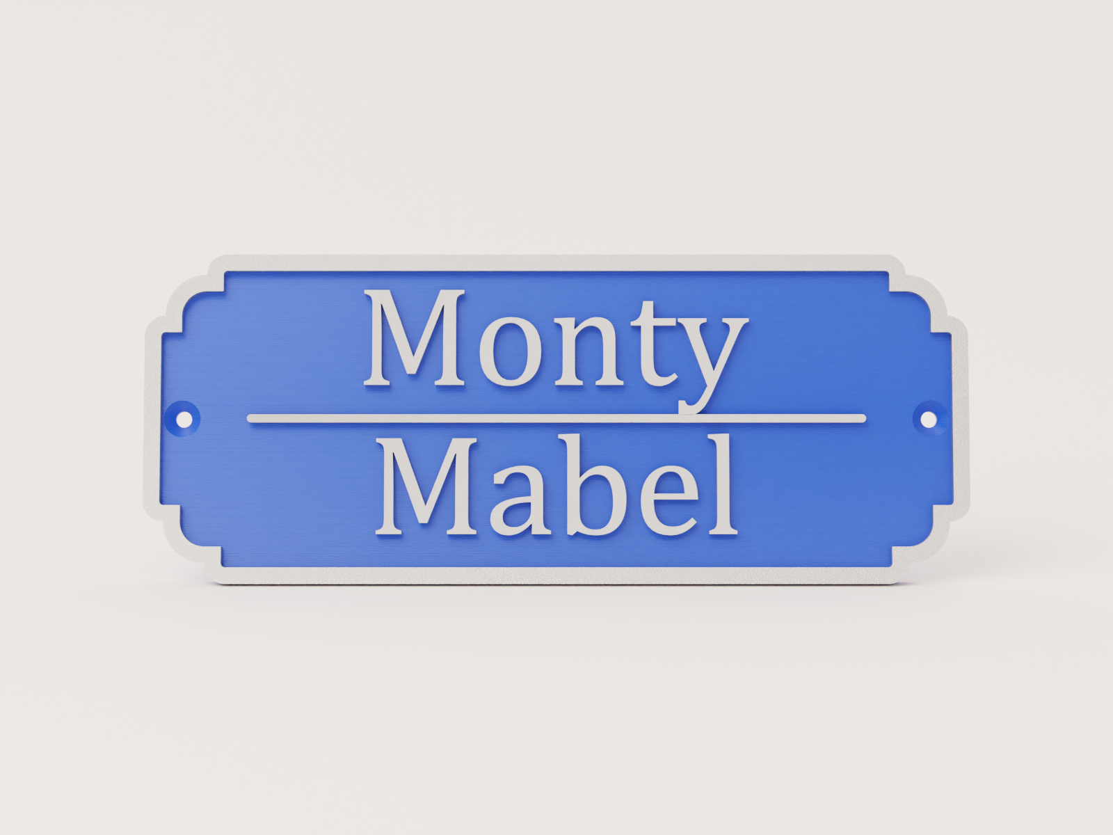 Personalised classic stable door sign in blue and silver - Monty and Mabel example
