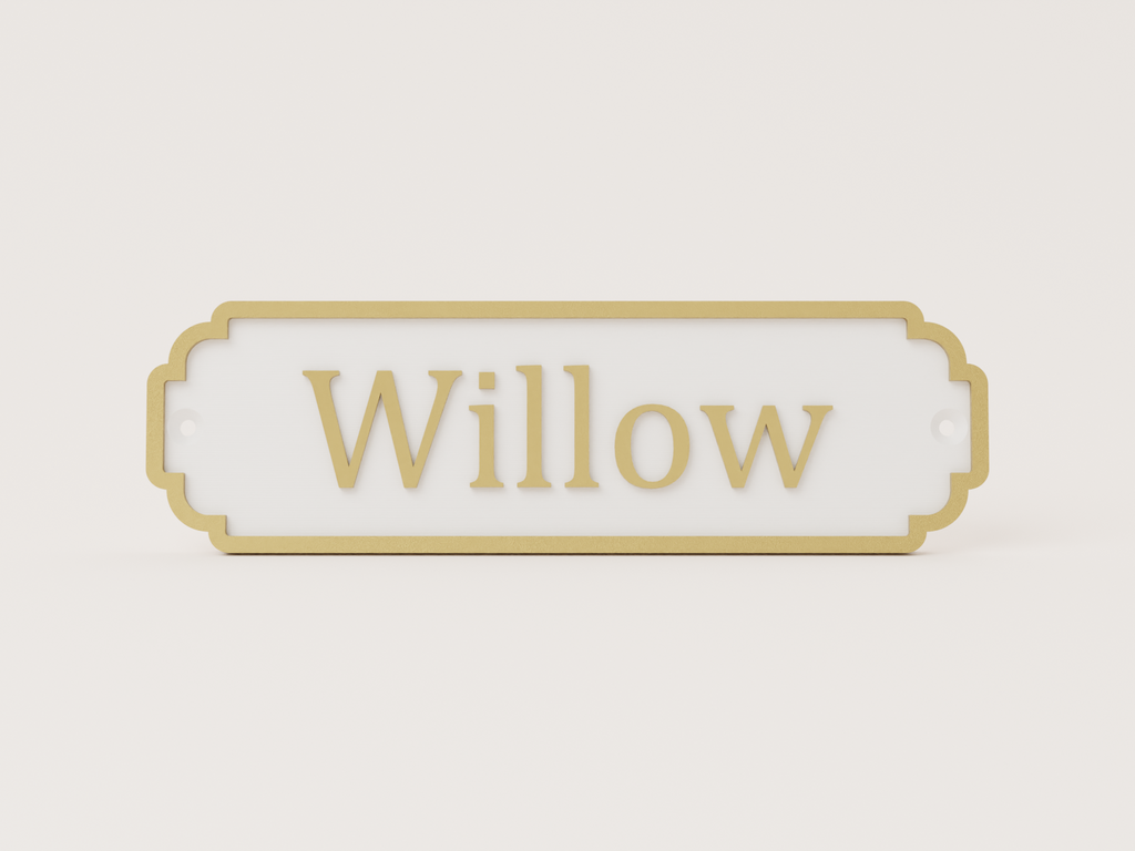 Personalised classic door sign in white and bronze - Willow example