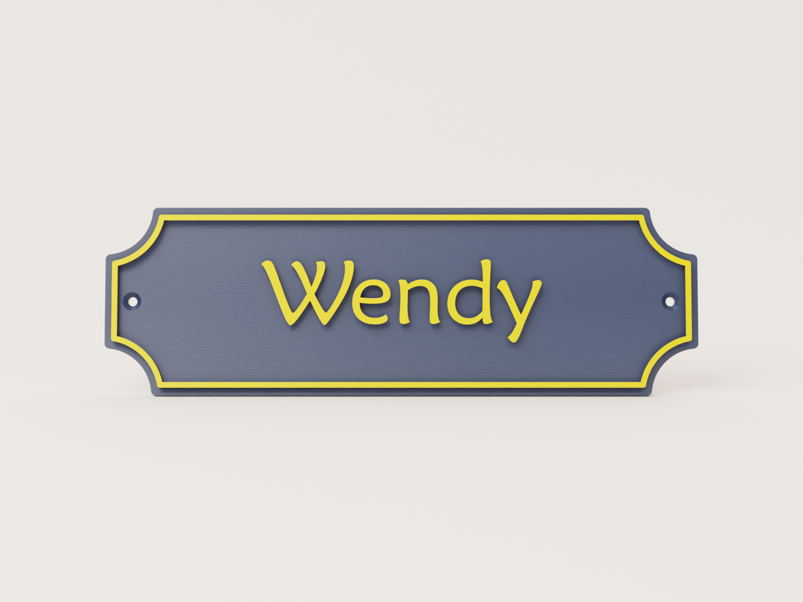 Personalised Emley cottage style door sign in navy and yellow - Wendy example