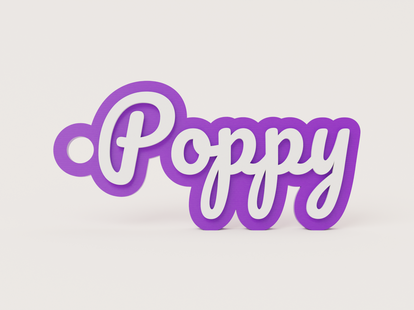 Personalised name keychain 3D printed in purple and white - Poppy example