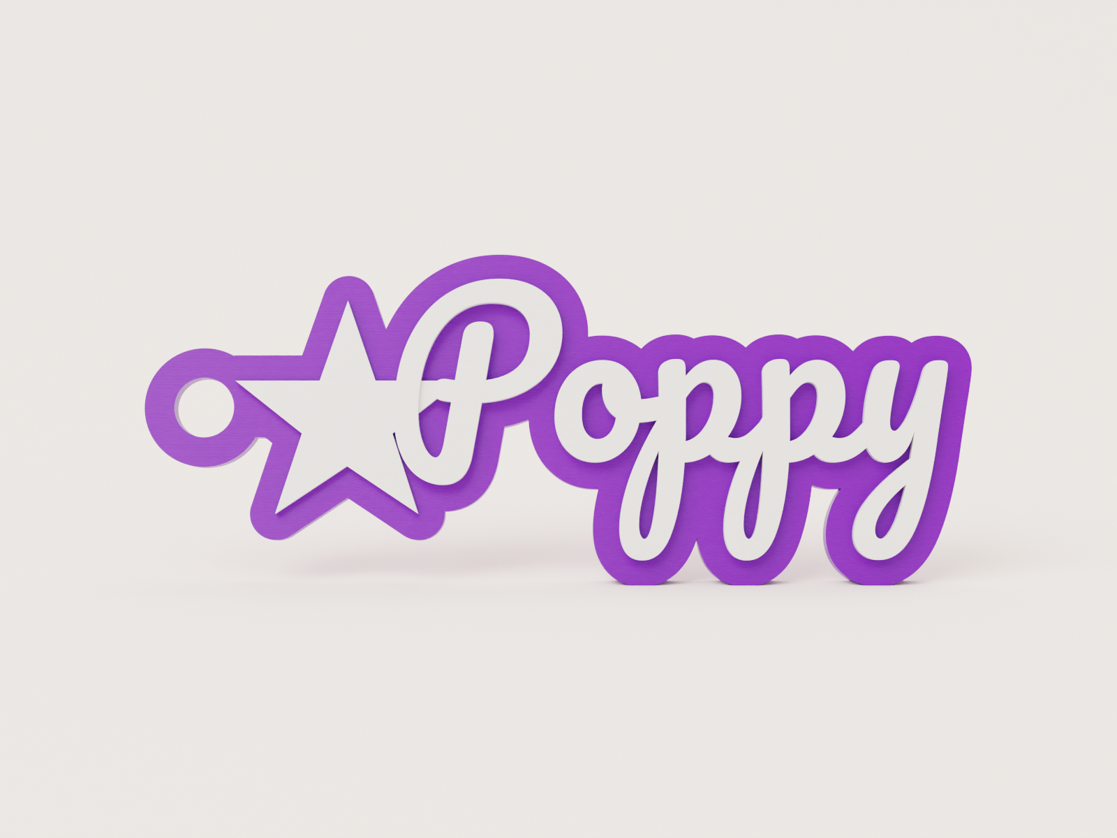 Personalised name keychain with star charm - Poppy example in purple and white