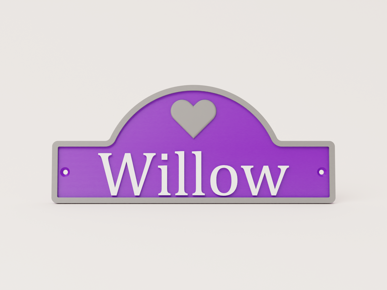 Personalised motif stable door sign in purple with heart - Willow example