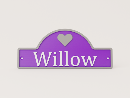 Personalised motif stable door sign in purple with heart - Willow example