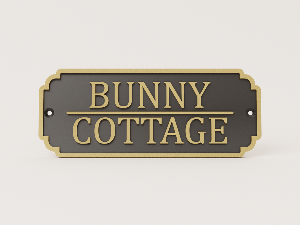 Personalised rabbit hutch door sign in black and bronze - Bunny Cottage example