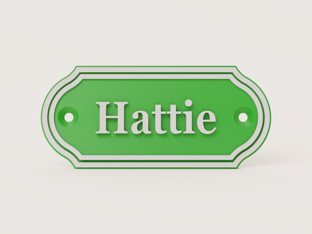 Traditional stepped stable door name plate in green and silver - Hattie example