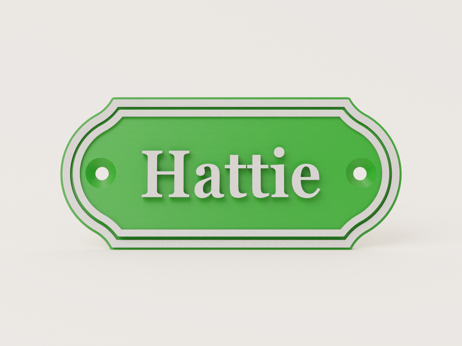 Traditional stepped stable door name plate in green and silver - Hattie example