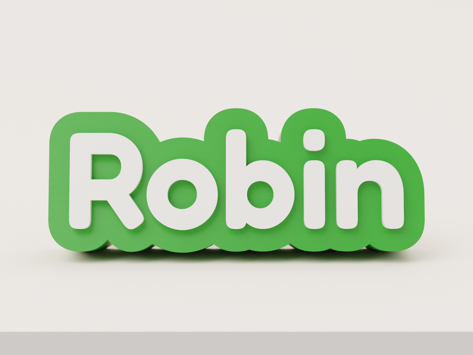 Threadable name bar bead 3D printed in green and white - Robin example