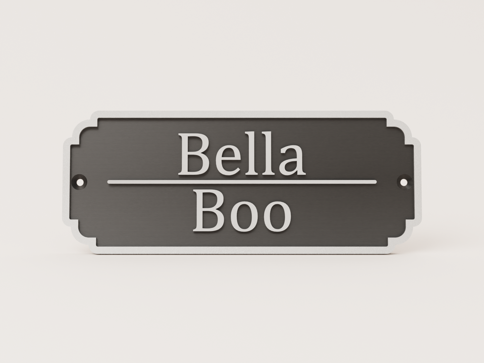 Personalised classic stable door sign in black and silver with centre divider - Bella and Boo example