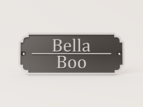 Personalised classic stable door sign in black and silver with centre divider - Bella and Boo example