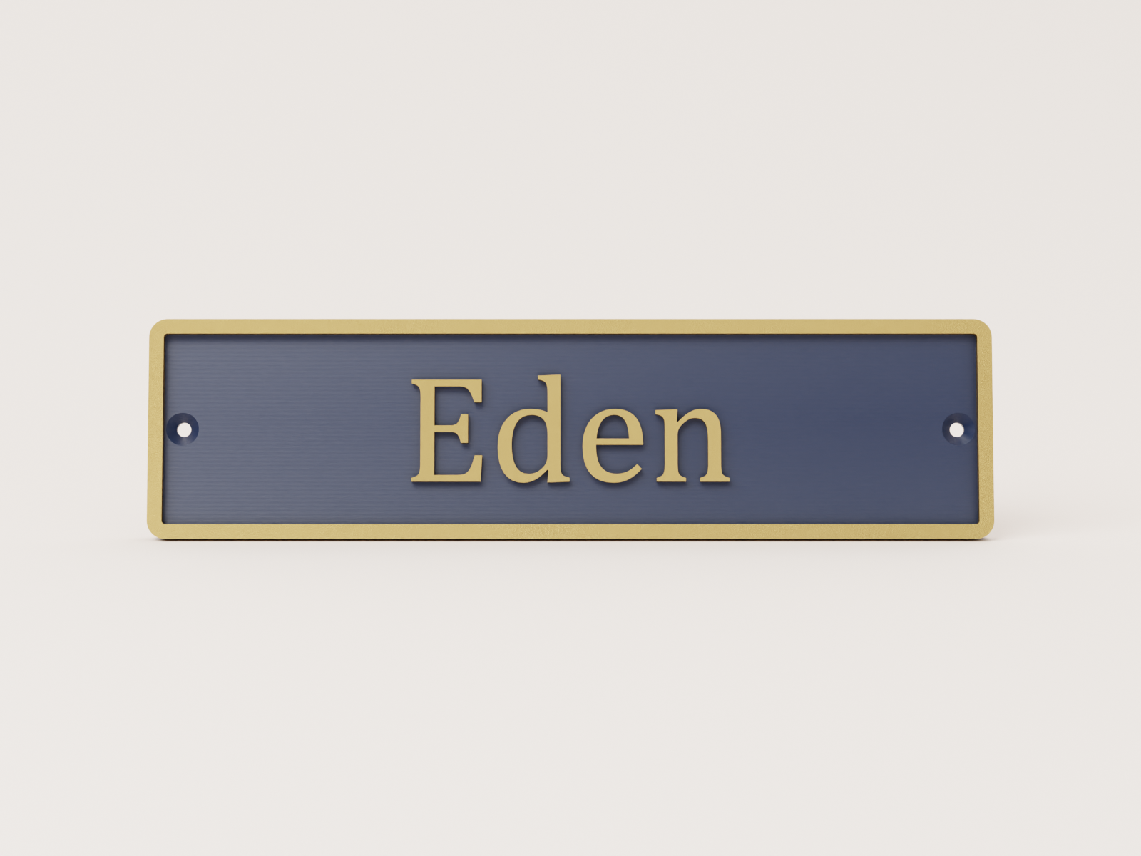 Personalised contemporary door sign in navy and bronze - Eden example
