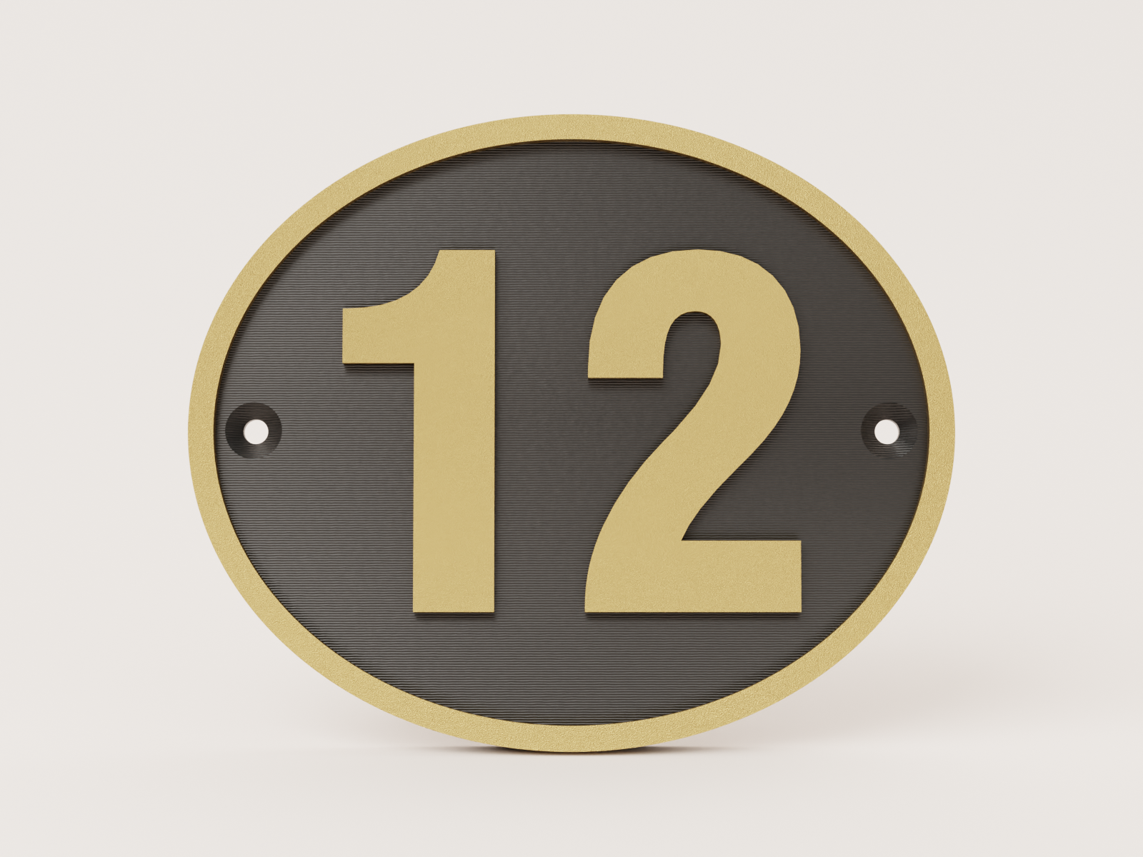 Oval house door number sign in black and gold - number 12 example