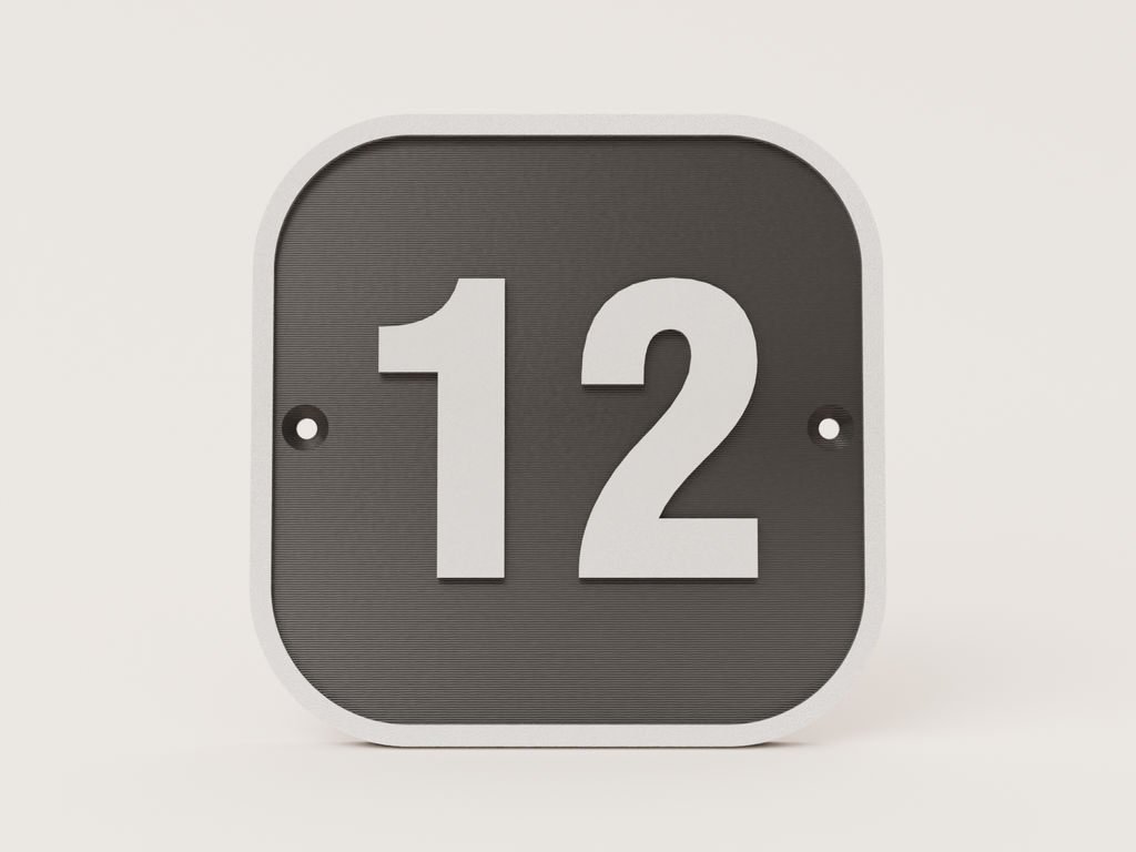 Square house door number sign in black and silver - number 12 example