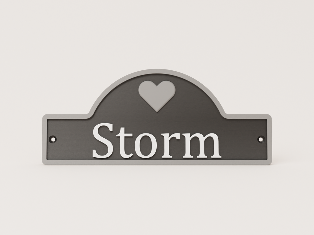 Personalised motif stable door sign with heart - Storm example in black and silver