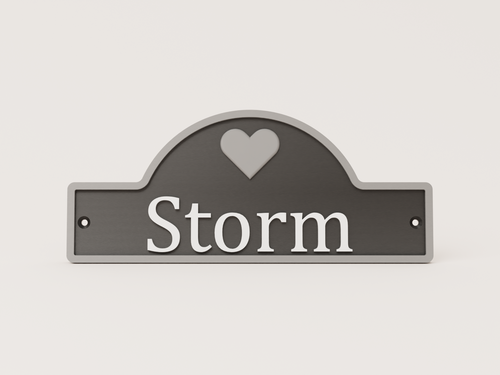 Personalised motif stable door sign with heart - Storm example in black and silver