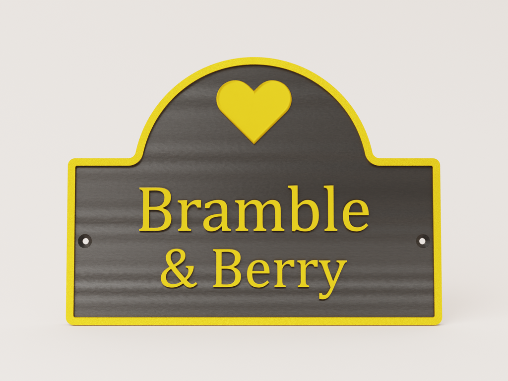 Dual colour double motif stable door sign in black and yellow with heart - Bramble and Berry example