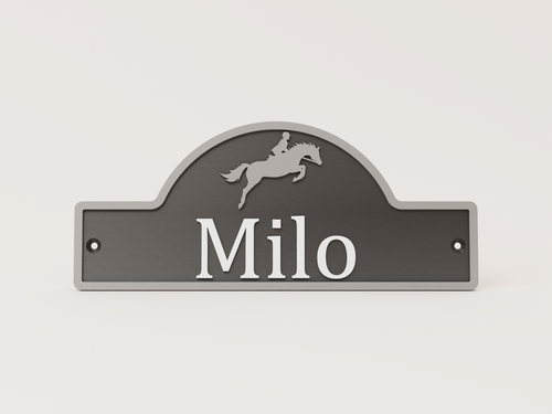 Large personalised motif stable door sign with showjumper - Milo example