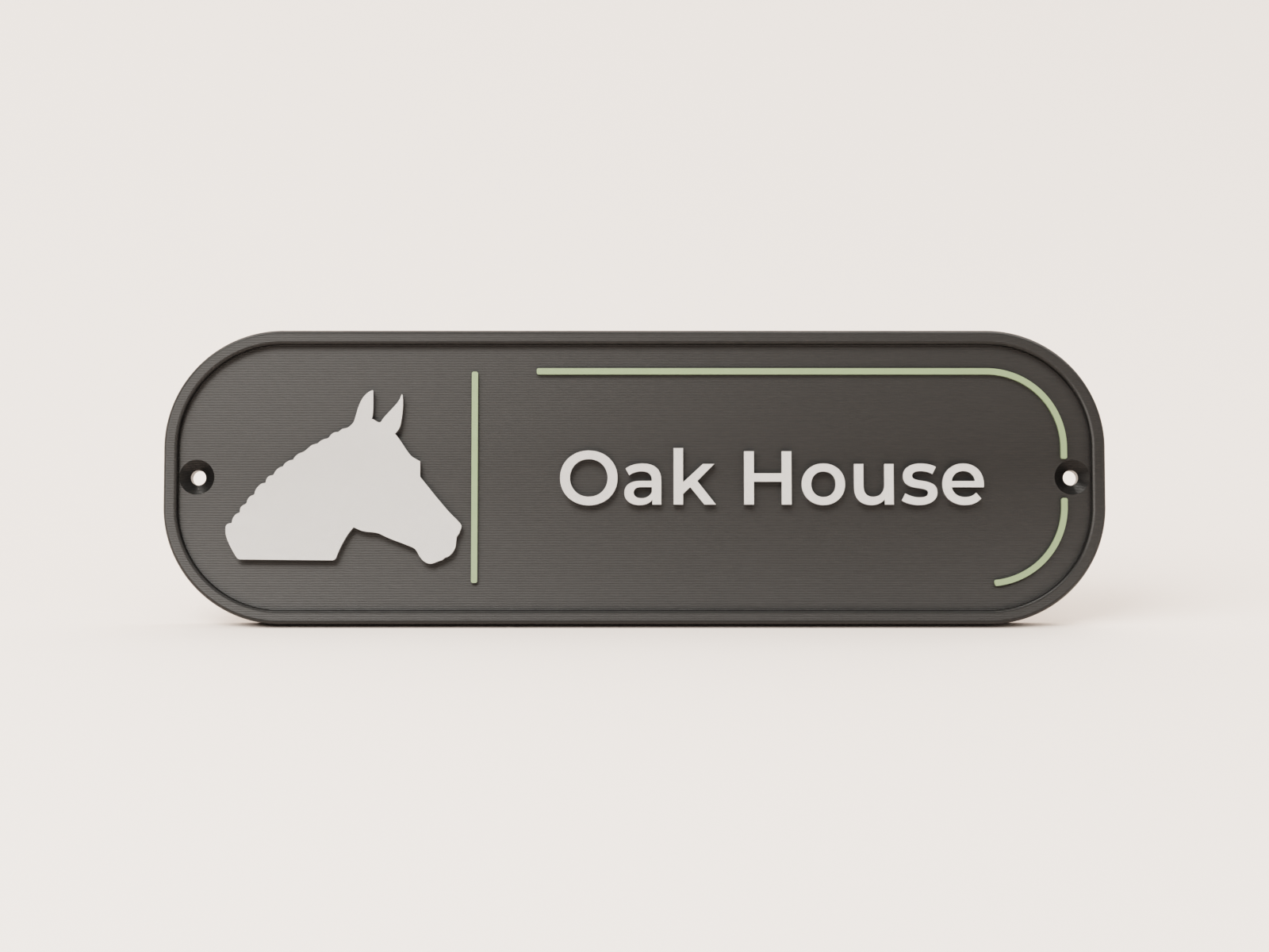 Personalised modern house sign with horse motif - Oak House example in black and silver