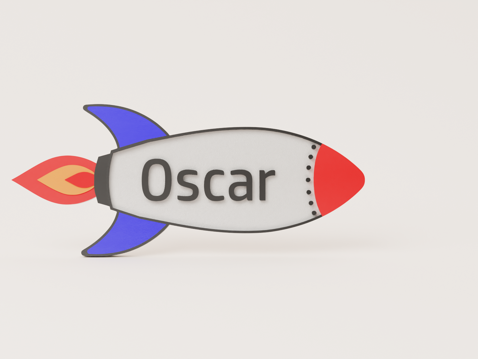 Personalised rocket bedroom door sign - Oscar example with flame and glitter wings