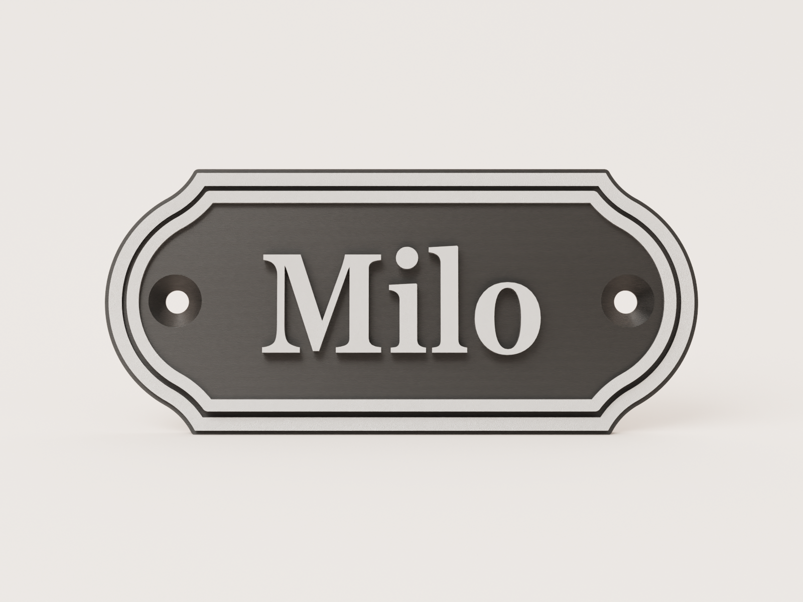 Traditional stepped stable door name plate in black and silver - Milo example