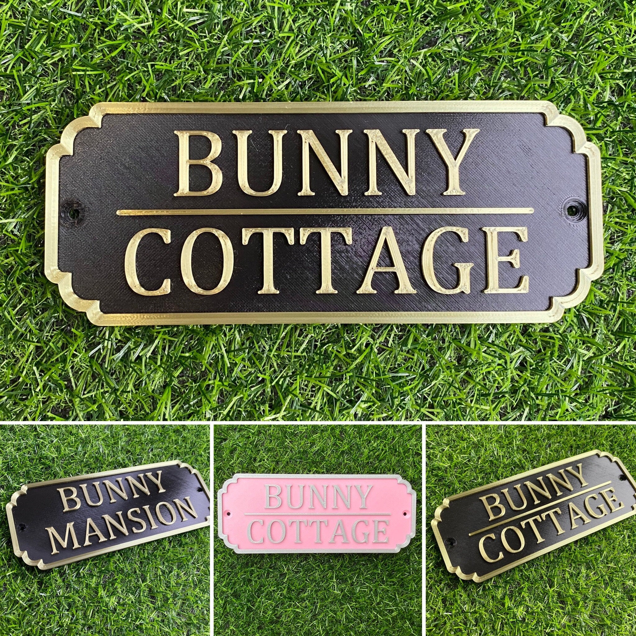 Personalised rabbit hutch door sign with silver lettering