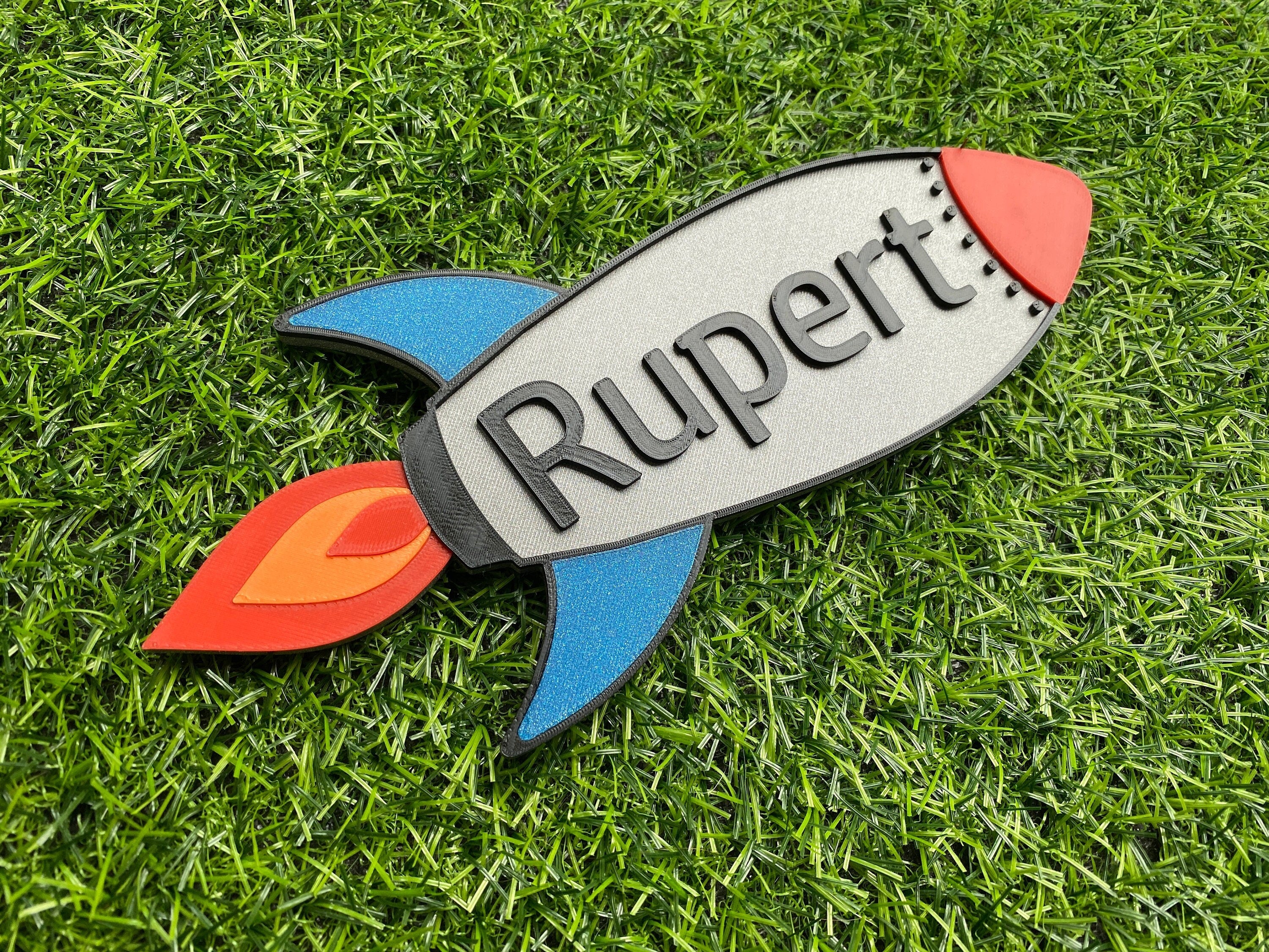 Personalised rocket door sign with the name Rupert