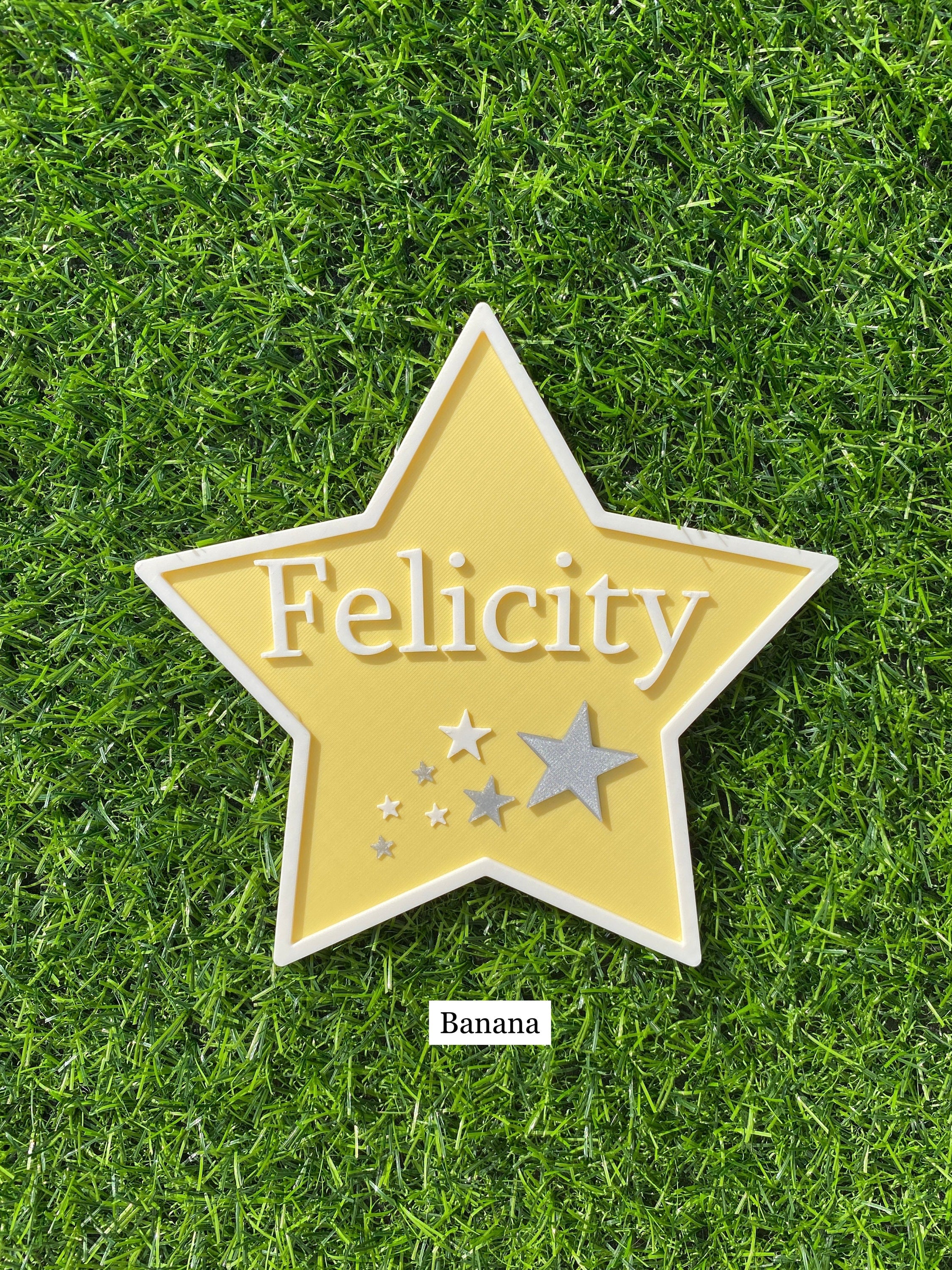 Banana yellow star door sign with the name Felicity