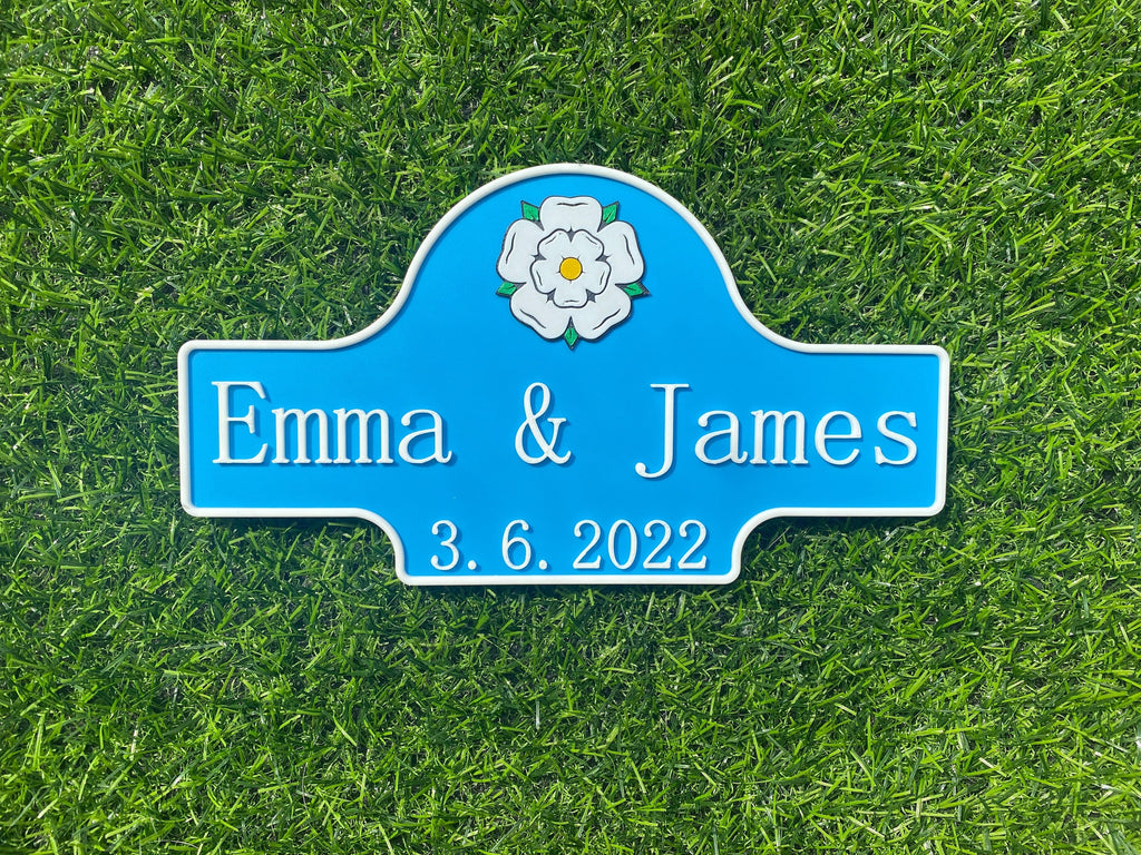 Personalised Yorkshire emblem sign in dark blue