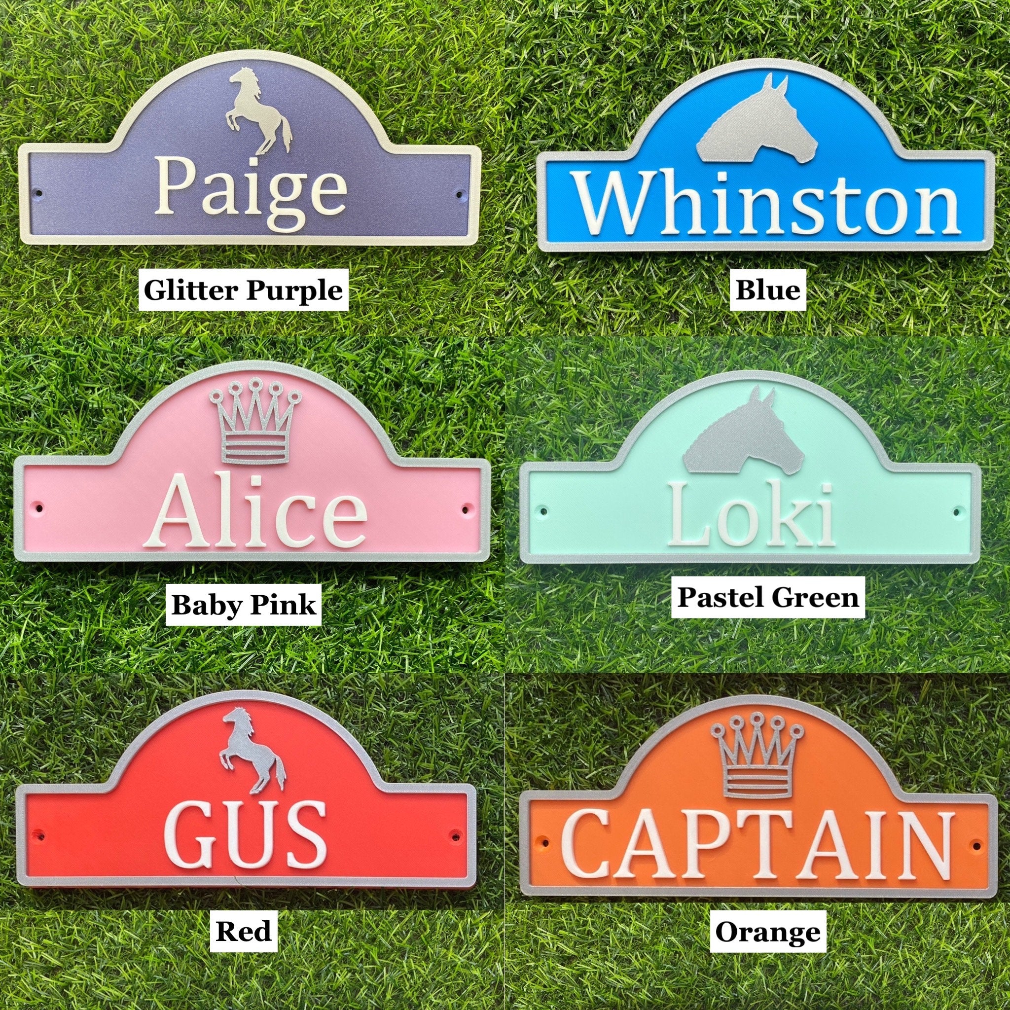 Six double motif sign colourways with horse, crown and unicorn motifs