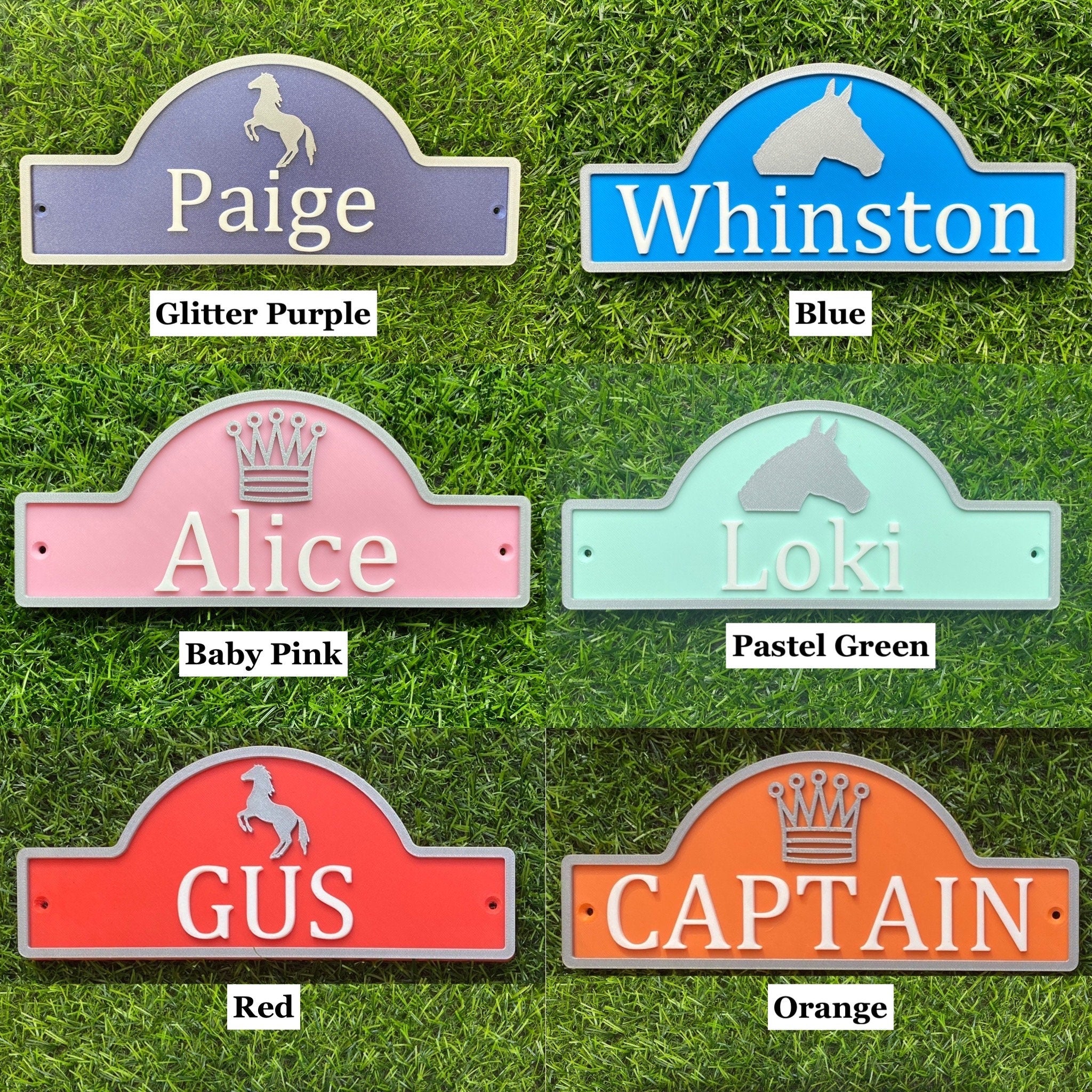 Six double motif sign colourways with horse, crown and unicorn motifs