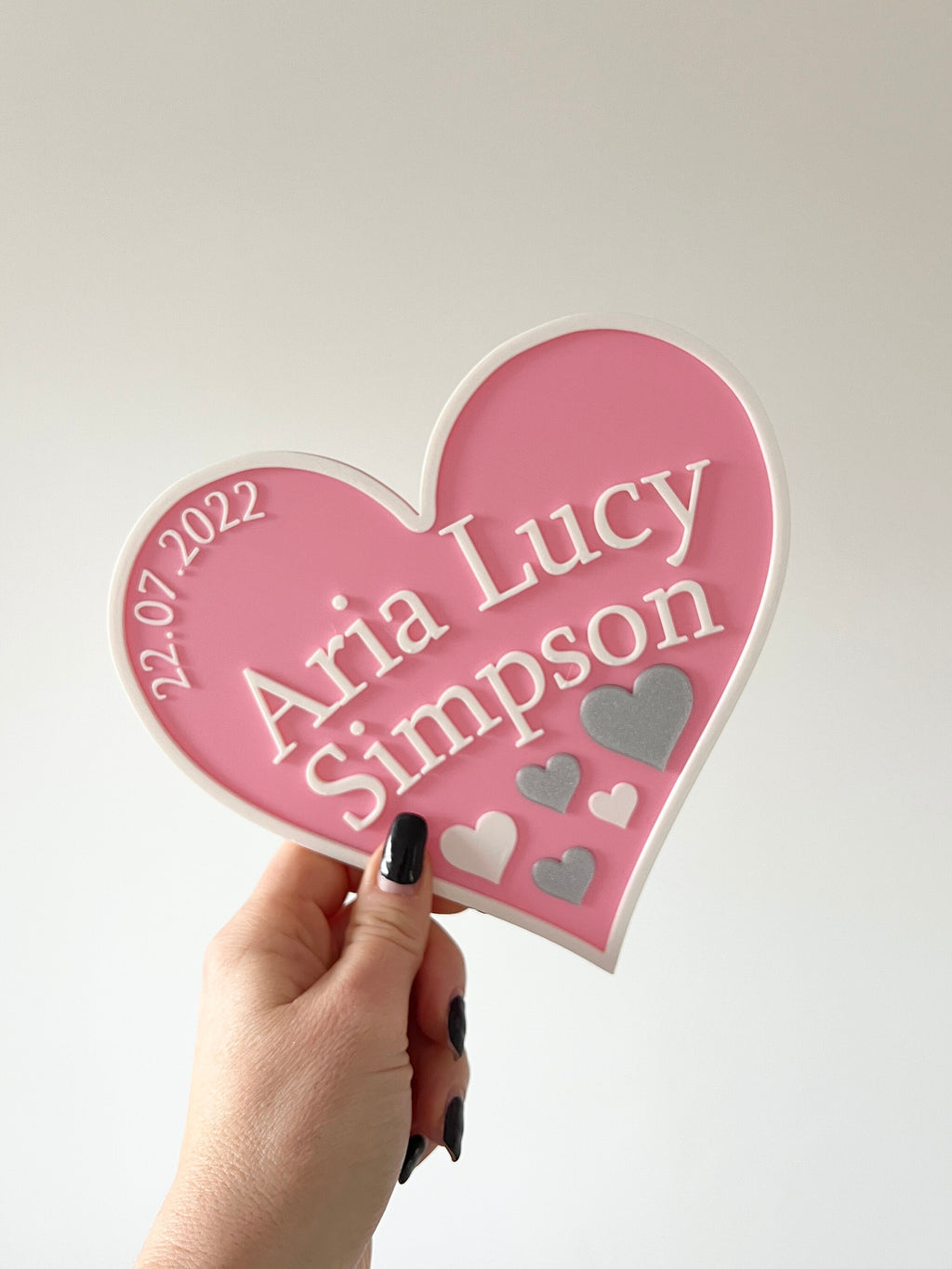 Personalised heart door sign in baby pink