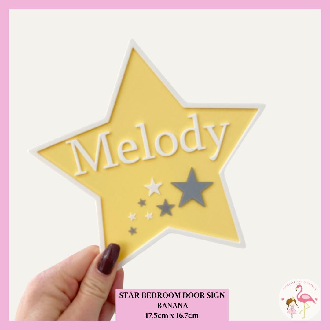 Personalised star bedroom door sign in navy and silver