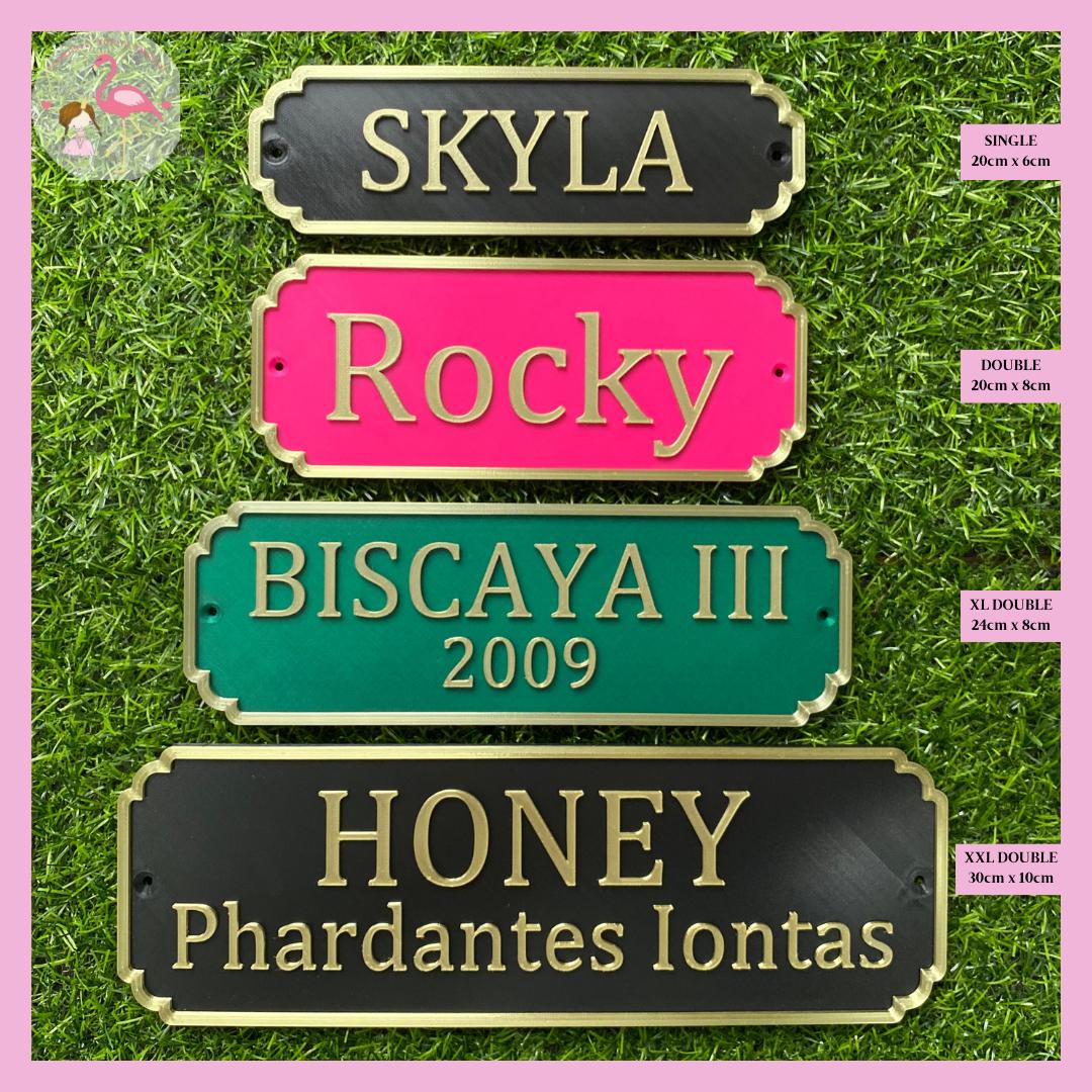 Personalised stable door name plate in classic design with silver lettering