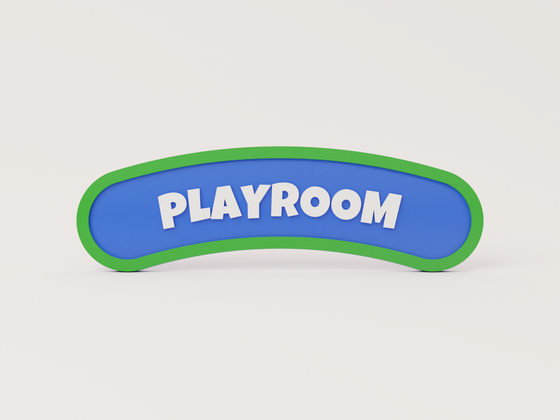 Personalised kids' bedroom door sign in green with green lettering on a white plate