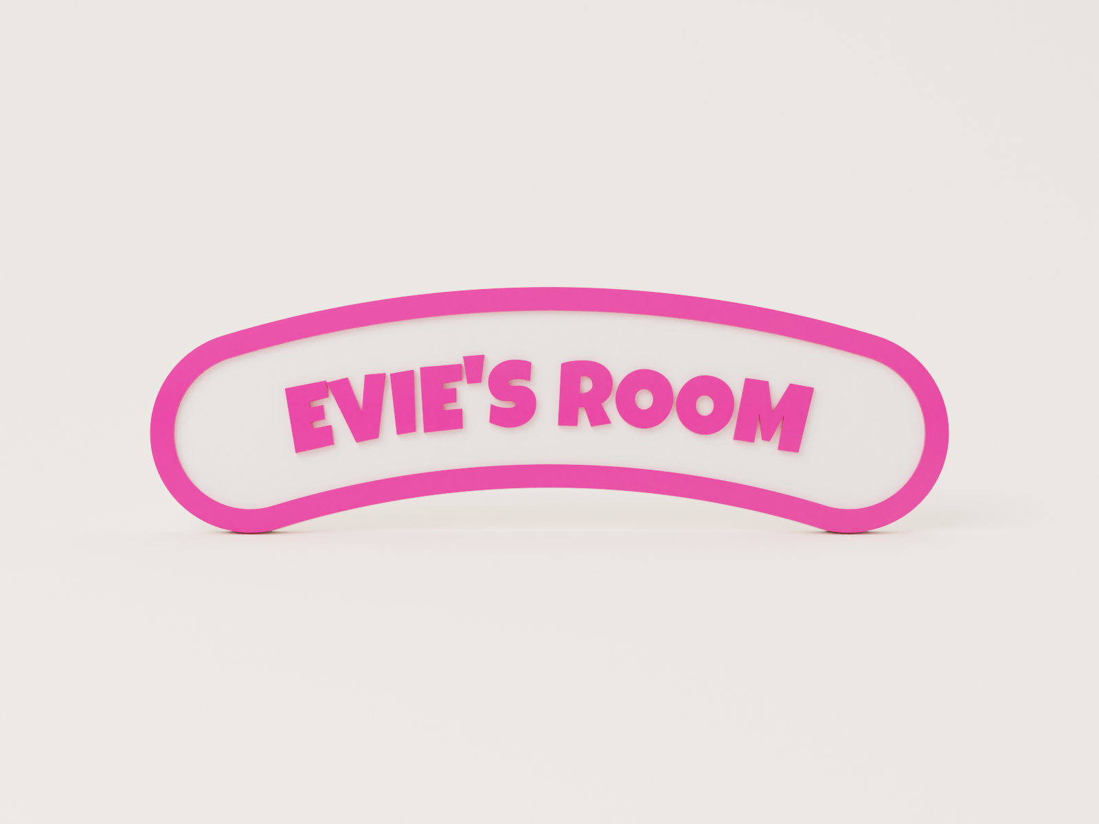 Personalised kids' bedroom door sign in pink with pink lettering on a white plate