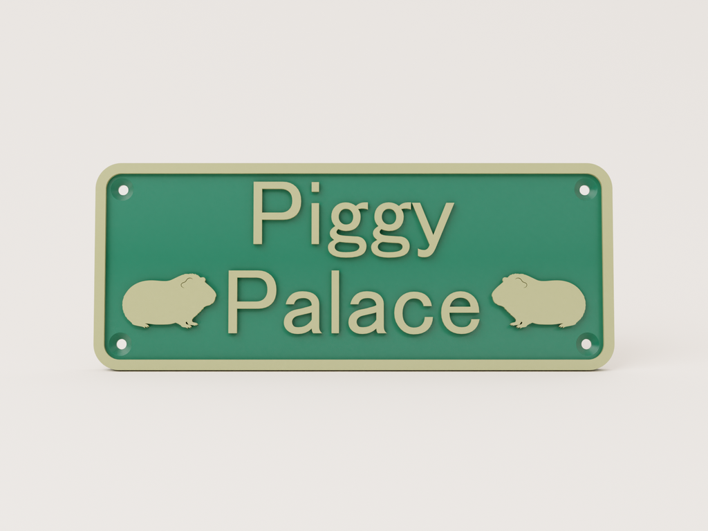 Personalised guinea pig house door sign in green with bronze lettering, border and guinea pigs