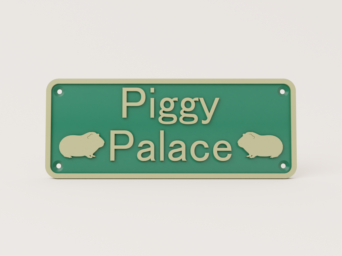 Personalised guinea pig house door sign in green with bronze lettering, border and guinea pigs